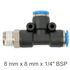 Pu Hose Fitting Tee 8mm X 8mm X 1/4'm